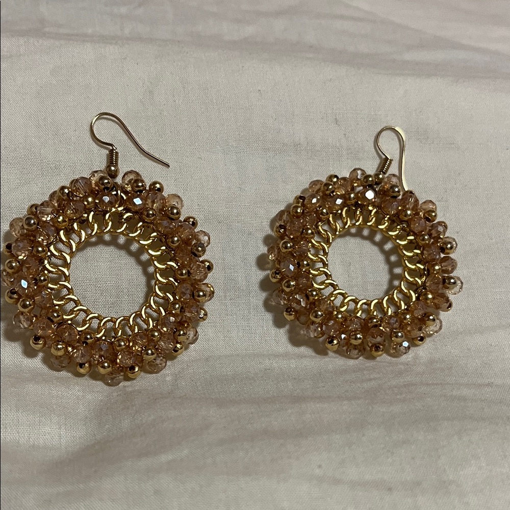 Chic Gold and Brown Beaded Hoop‎ Earrings